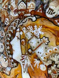 Walnut and amber panels by Alphonse Mucha "Zodiac"